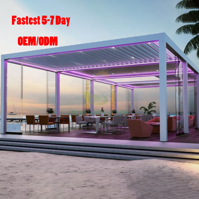 Oem Garden Patio Electric Gazebos Motorized Louver Shading Waterproof Retractable Bioclimatic Aluminium Outdoor Louvered Pergola 