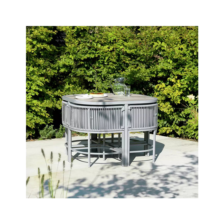 Ajunion Nordic Outdoor Furniture Space Saving Outdoor Dining Set Rattan Weave Steel Patio Set 