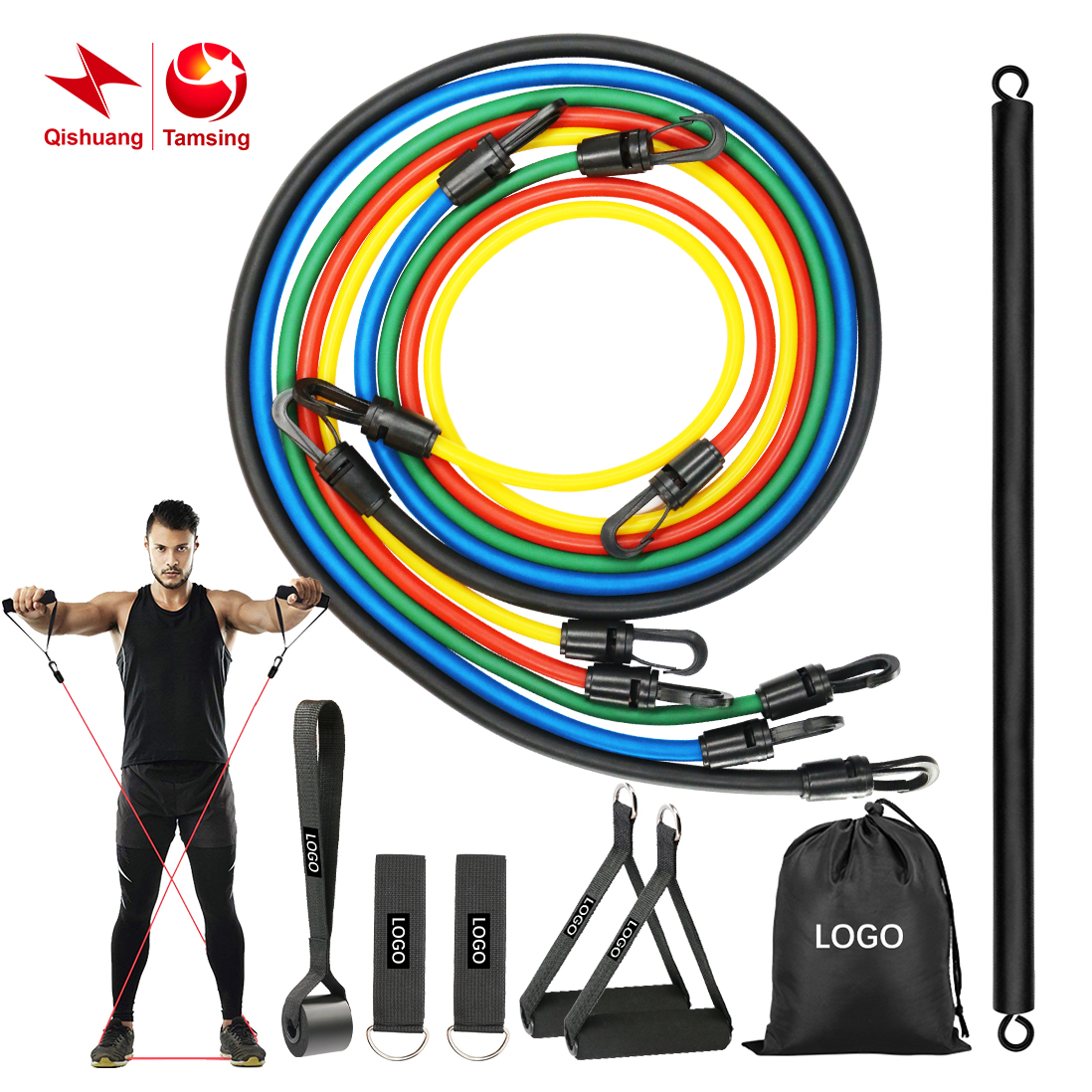 Factory Hot Sale Wholesale Fitness Exercises 11pcs 150lbs Heavy Tpe/latex Resistance Band And Tube Set 