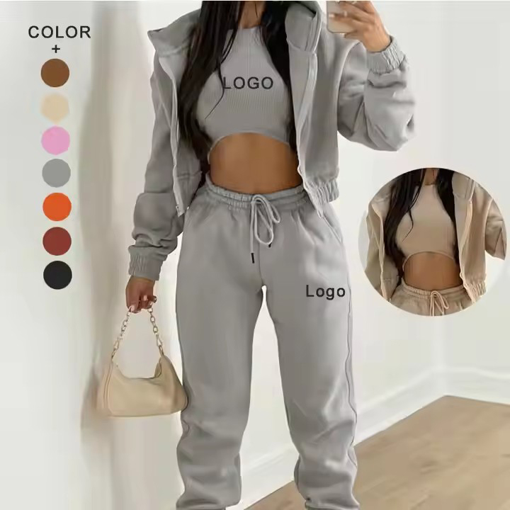 3 Pcs Fitness &amp; Yoga Wear Plus Size Sweatsuit Set Womens Sweatsuit Set Custom Jogging Suits Gym Fitness Sets 