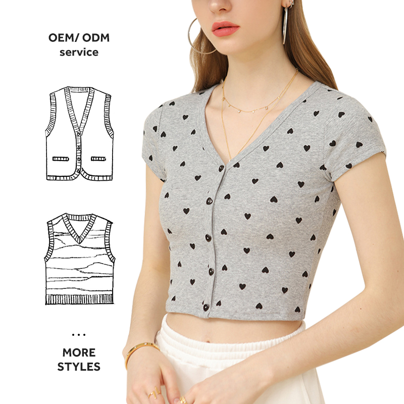 Custom Women's New Romantic Print Crop Slimming Figure Short-sleeved Women's T-shirt For Corset Tops For Women 