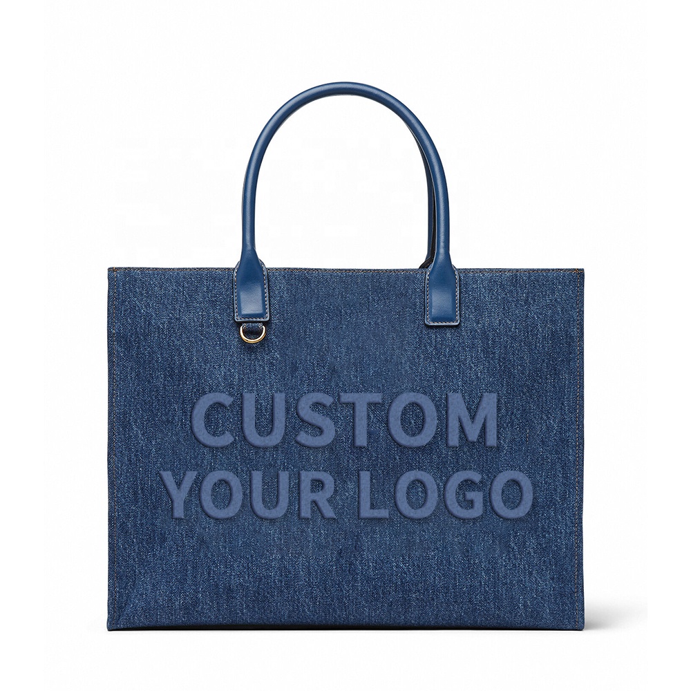 New Arrival Oem Odm Denim Ladies Handbags Custom Logo Pu Leather Hand Bags Wholesale Trendy Fashional Large Womens Tote Bags 