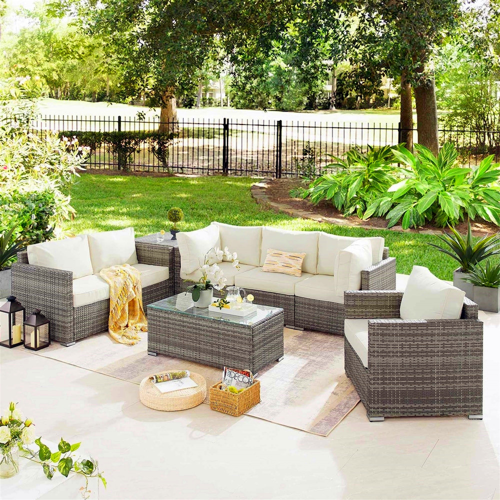 Luxury Lounge Patio Rattan Furniture Garden Seating Outdoor L Shape Wicker Sectional Sofa Sets Modern Corner Sofa With Ottoman 