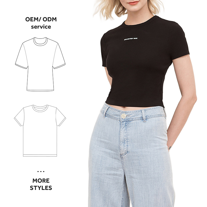 Ladies Custom New Print Letter Slim Fit Sexy Crop Top Black Women's T-shirt For High Quality T Shirt 