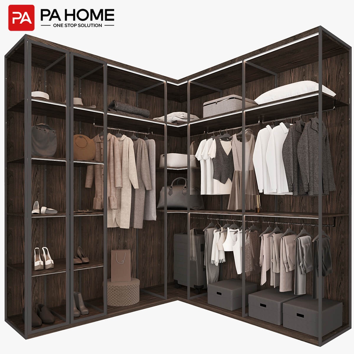 Pa Home Moderno Design Aluminum Frame Bedroom Wooden Wardrobe Closet 