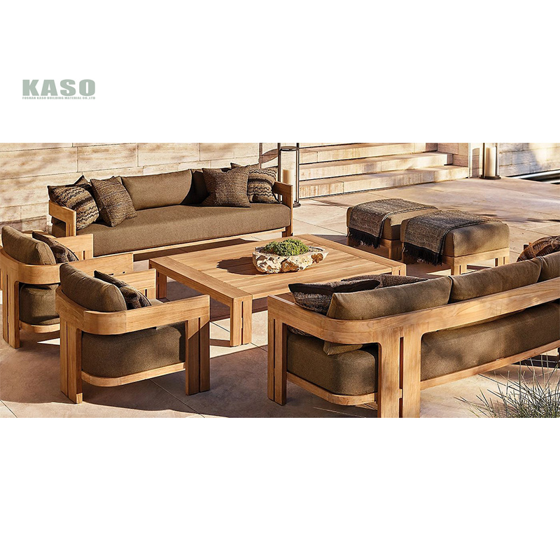 Luxury Outdoor Lounge Set Rattan Sectional Modern Wood Patio Furniture Modular Furniture Set Backyard Teak Garden Sofa 
