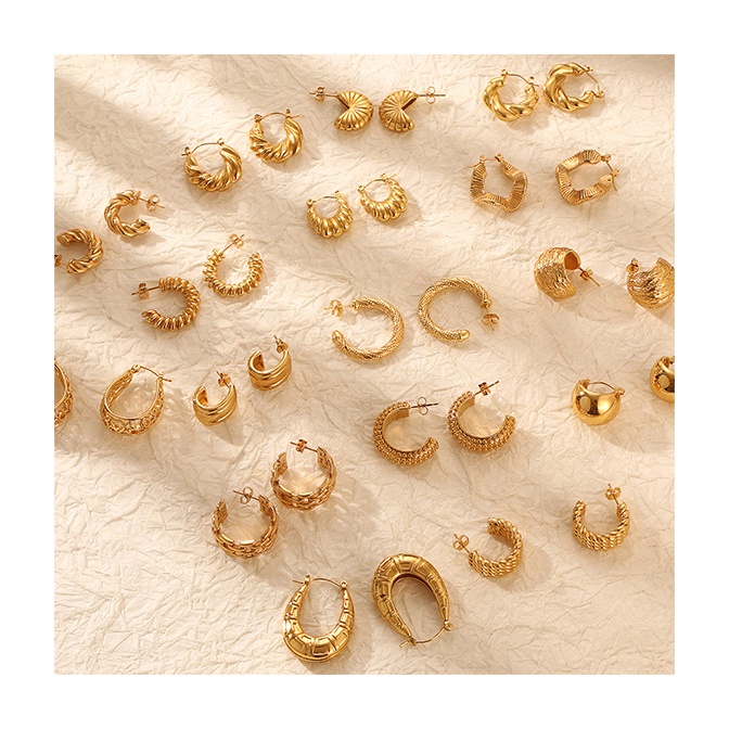 French Style Earrings Bijoux En Acier Inoxydable Titanium Earrings Vintage Chunky Hoop Stainless Steel Earrings 