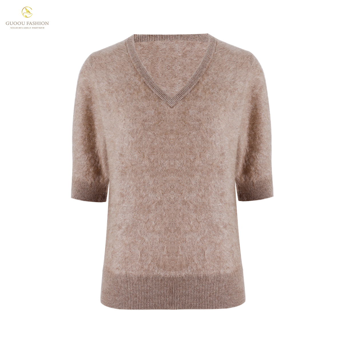 Odm V-neck Short Sleeves Ribbed Women Cashmere Sweater 100% Cashmere Elegant Womens Sweater Pullover 