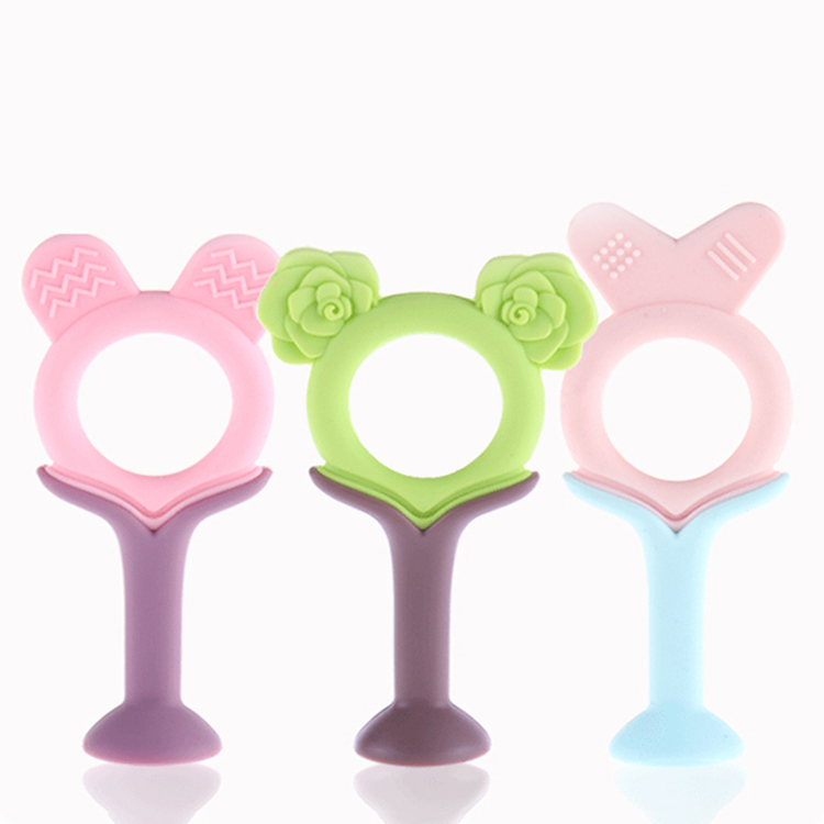 2024 New Wholesale Cute With Suction Cup Grip Baby Rattle Soft Toys Food Grade Silicone Baby Teether Toys Baby Silicone Rattle 