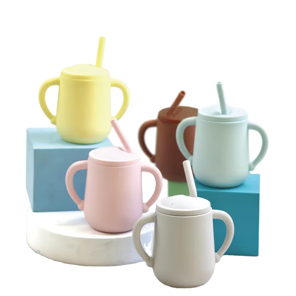 Dongguan Factory Bpa Free Baby Silicone Straw Sippy Cup Feeding Training Cup For Infant Toddlers 