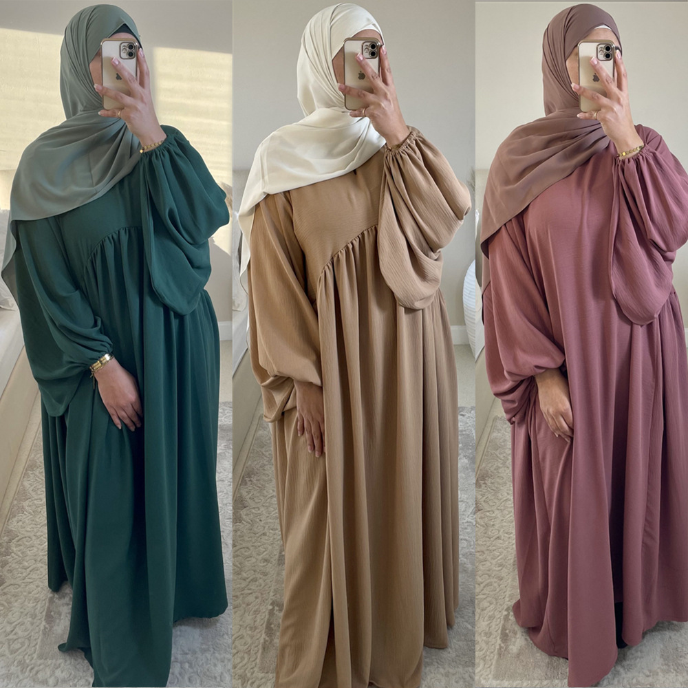 Plus Size Turkey Dubai Solid Color Abaya Big Size Muslim Women Dress Kaftan Dubai Long Sleeve Casual Abaya Dresses 