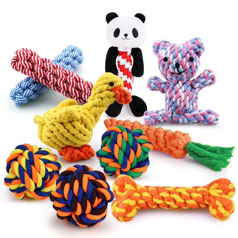 Ttt Animal Bite Resistant Grinding Chew Cotton Braided Knot Bone Dog Rope Toy Set 