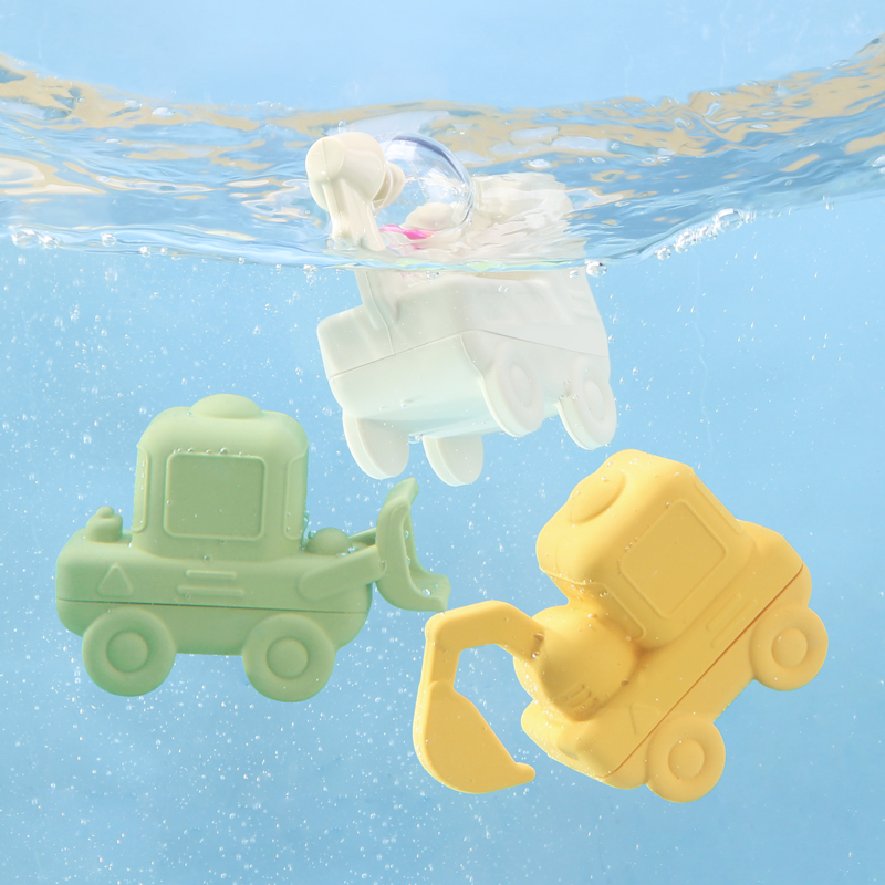 Custom Bpa Free Infant Toddler Kid Cognitive Floating Safety Easy Holder Construction Truck Baby Silicone Bath Toy 