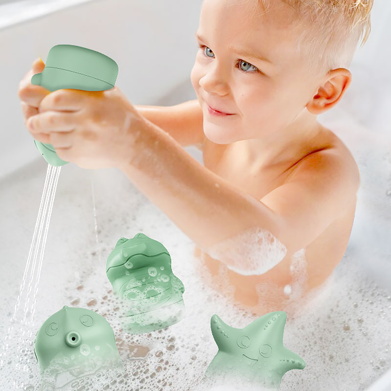Hot Sales Bpa Free Silicone Animal Bath Toys Water Spraying Tool Set Silicone Squirting Water Baby Shower Bath Toy For Kids 