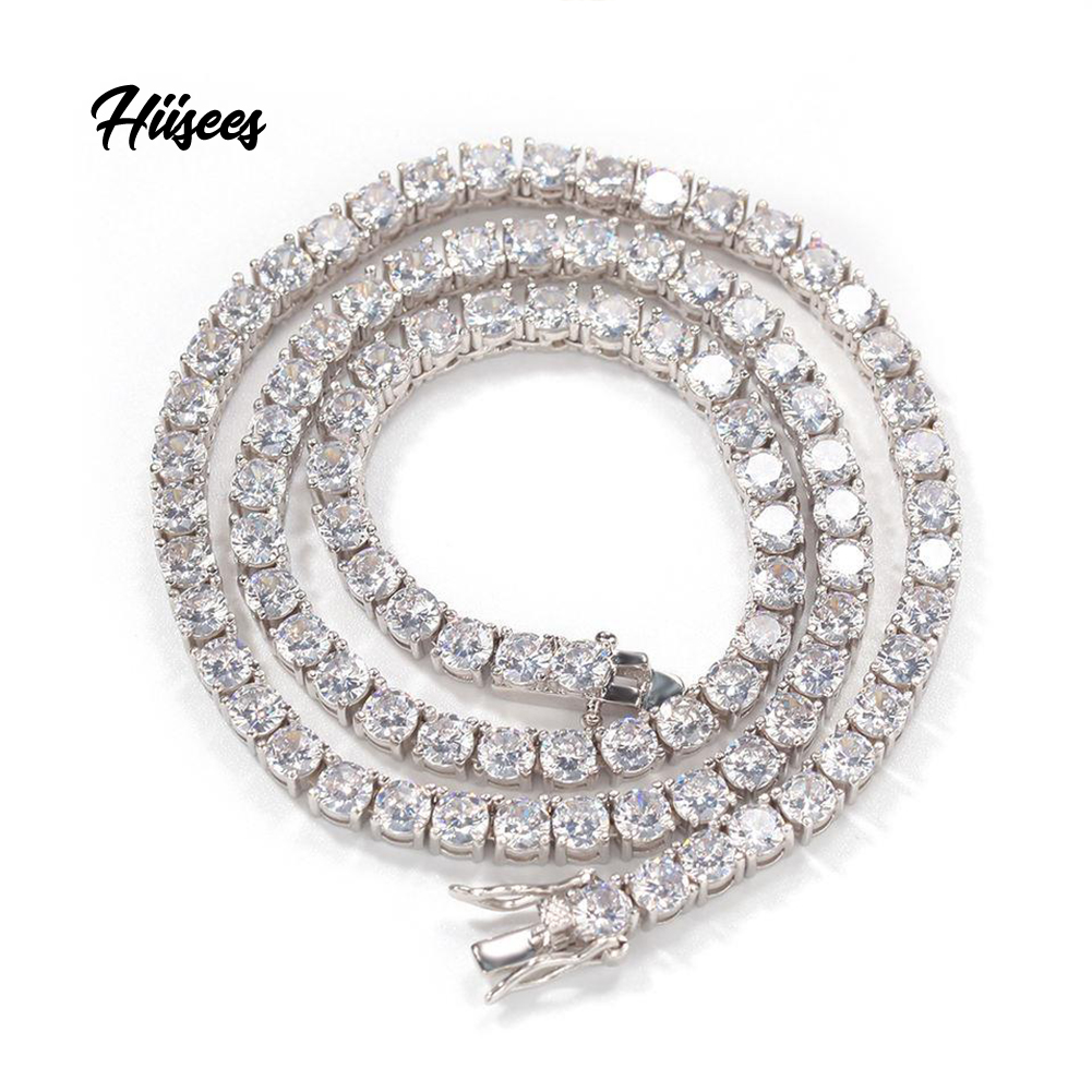 Hip Hop 3mm 4mm 5mm Tennis Chain 1 Row Cubic Zirconia Diamond Necklace 18k Gold Plated Tennis Necklaces Fine Jewelry 