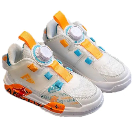 Autumn New Rotary Buckle Children's Shoes Men And Girls Mesh Cloth Breathable Sports Shoes Big Children Button Shoes 