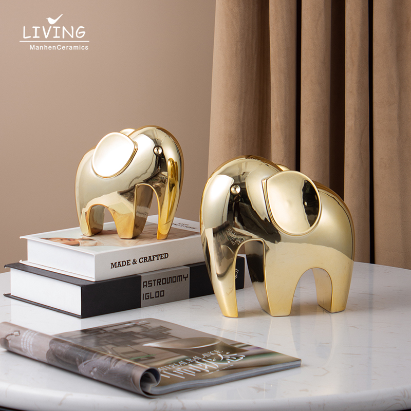 Interior Modern Nordic Table Living Room Luxury Gold Luxury Ceramic Ornament Elephant Art Statue Animal Home Decoration 
