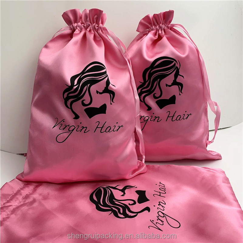Custom Lingerie Satin Bag,Pink Silk Satin Bag For Hair Extension Bundles,Satin Wig Bags With Drawstring 