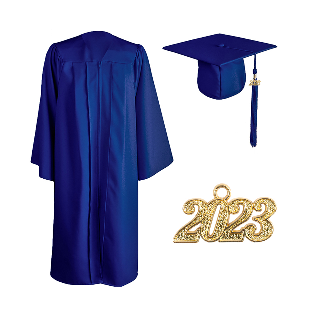 University Economy Matte Royal Blue Graduation Gown Graduation Cap And Gown 