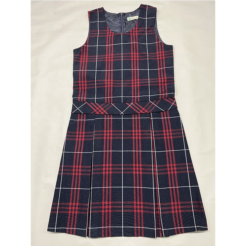 School Uniform Frock Red Checkered Pleated School Pinafore Jumper Uniforms Dresses 