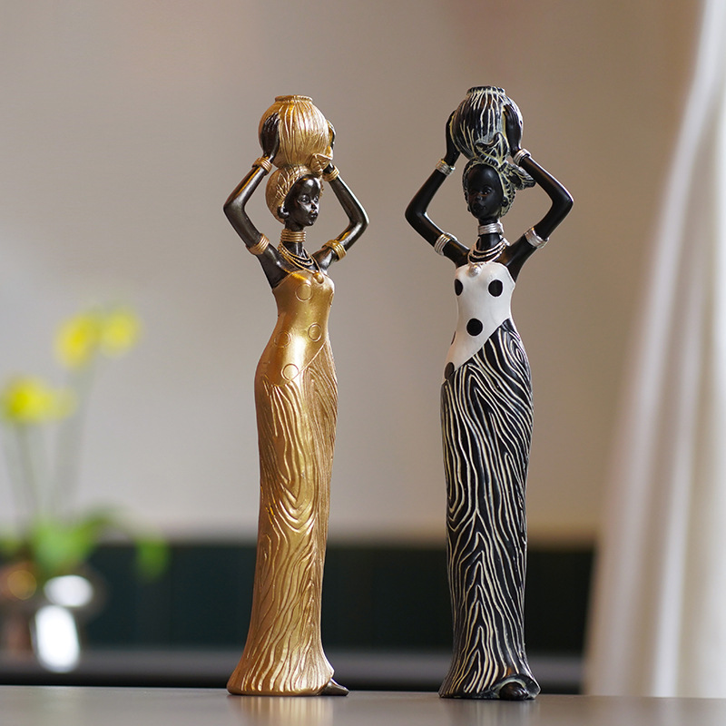 Creative Home Decoration Handmade Painting Woman African Decors Resin Crafts Sculpture 