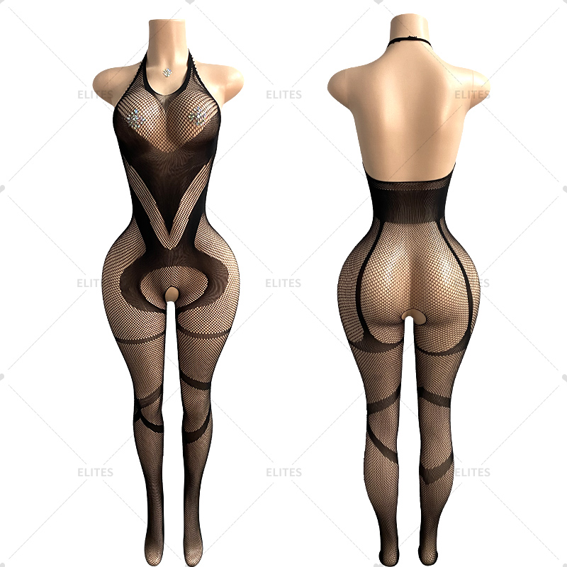 Elites Fishnet Ballroom Performance Wear Dance Clothes Women Stripper Wear 
