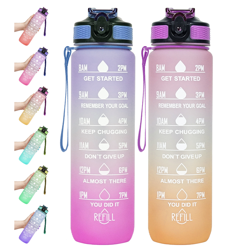 Whole Sale Straw Strainer Filter Gym Fitness Sports Motivational Water Plastic Water Bottle Motivational 1l Sports Water Bottle 