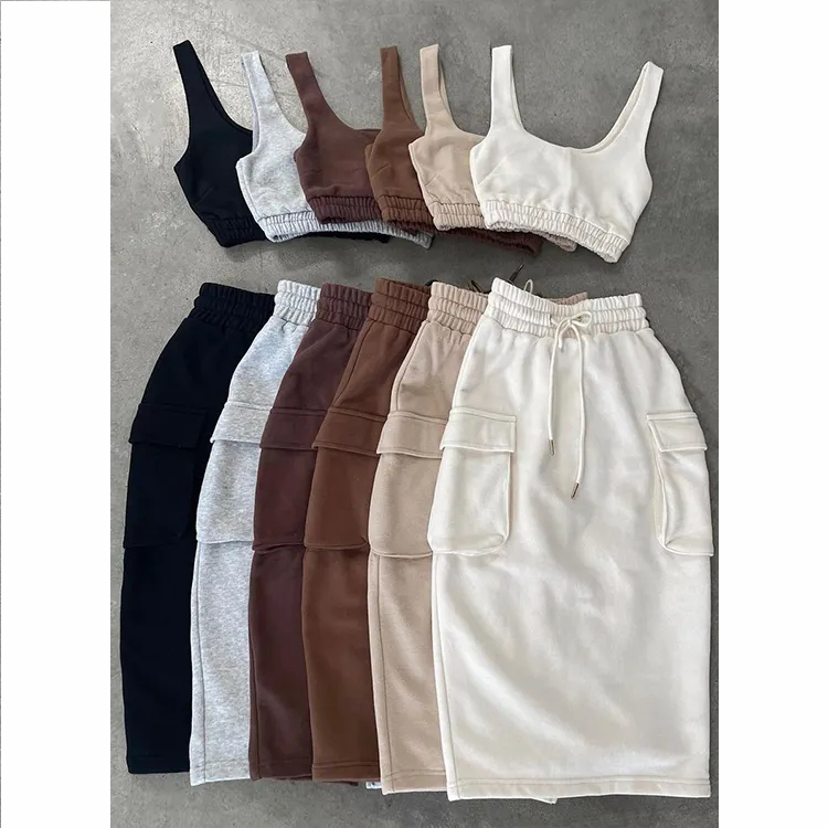 2024 High Quality 2 Piece Set Women Dress Causal Crop Top And Skirt Set For Women Two Piece Set Dresses 