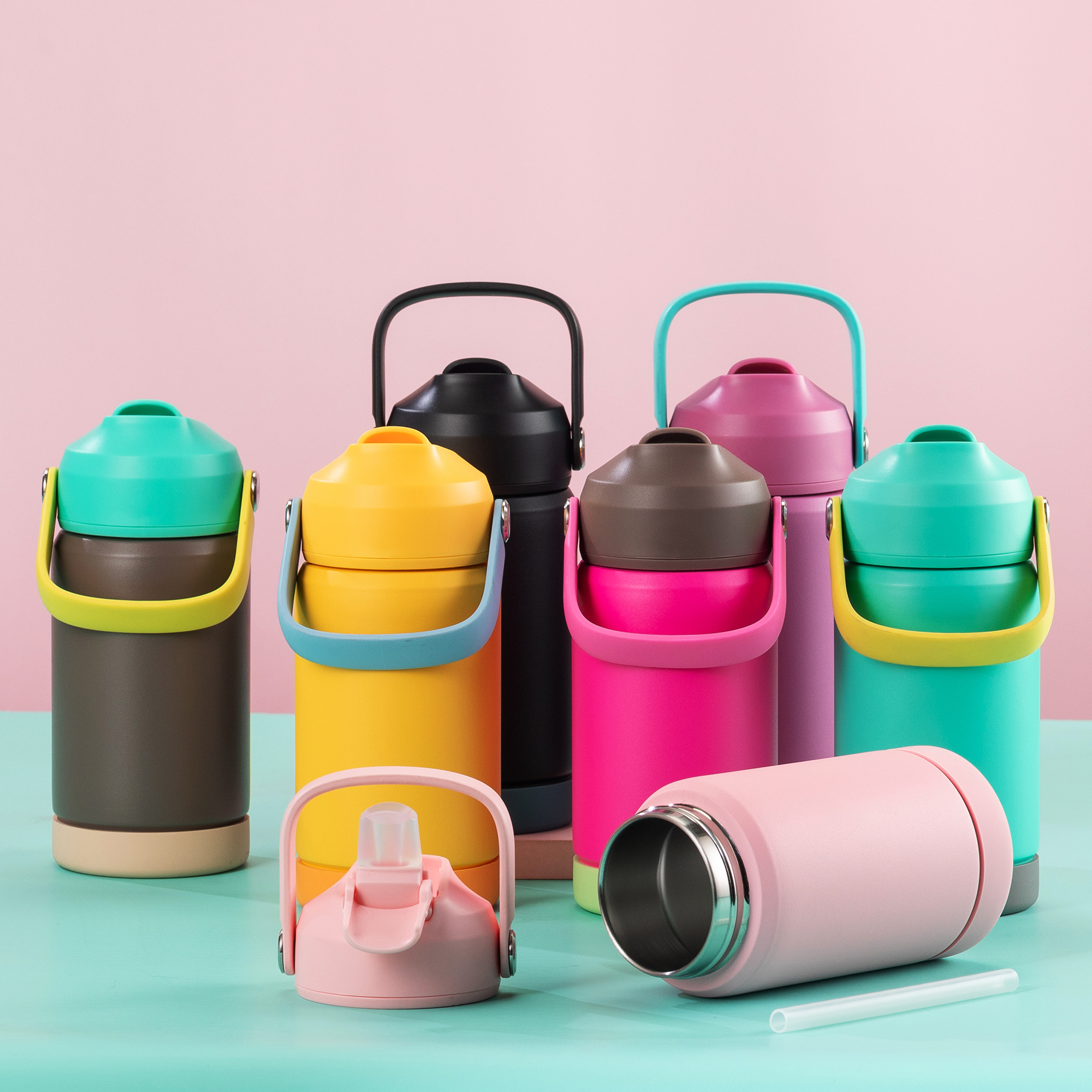 18/8 Stainless Steel Leak Proof Double Wall Vacuum Kids Insulated Water Bottle With Metal Straw For School Boy Girl 