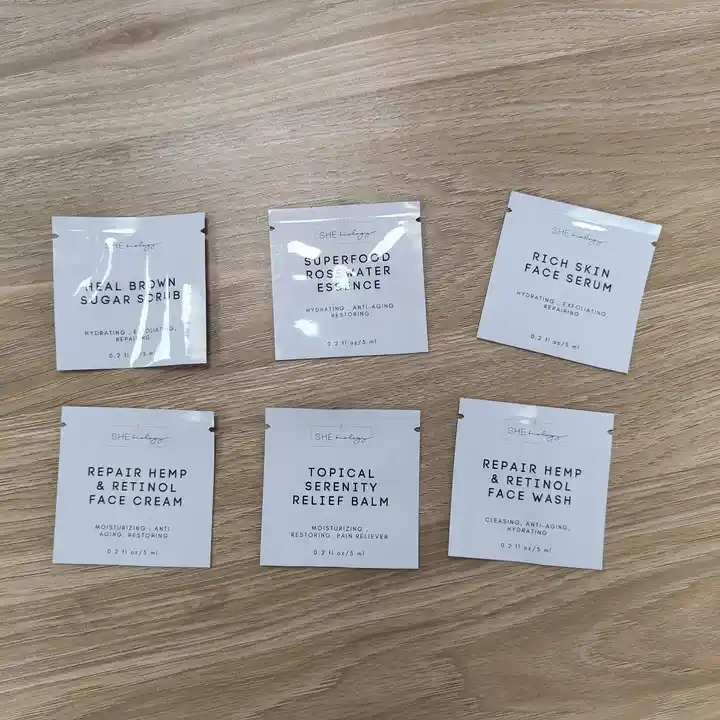 Brand Skincare Cosmetics Eye Cream Sample Sachet Packets Small Three Side Seal Mylar Bag For Body Lotion Shampoo 