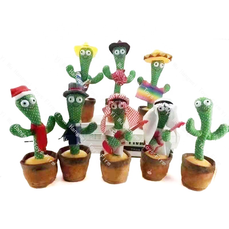Factory Wholesale Mexico Dancing Cactus Plush Toy Songs Repeat Talk Sing Music Led Light Dance Cactus Plush Toy 