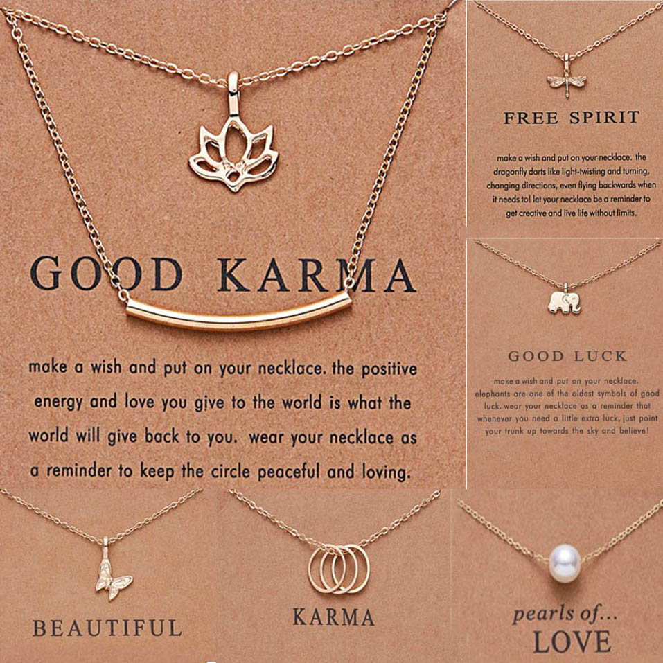 Fashion Lucky Statement Women Gift Alloy Gold Chain Pearl Butterfly Elephant Pendant Necklace Jewelry With Card 