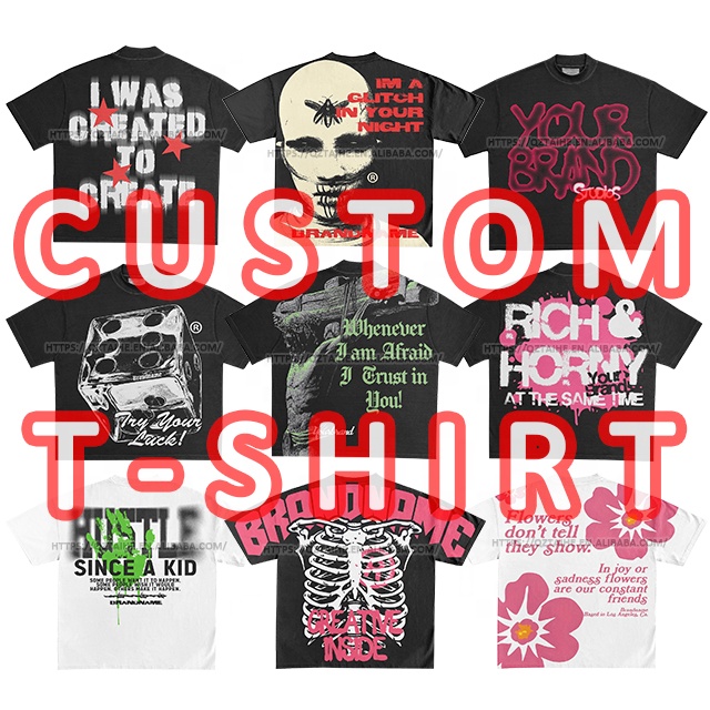 Dtg Custom Logo High Quality Acid Wash T Shirt Slim-fit Vintage Washed 280 Gsm Tshirt Graphic T-shirt For Men 