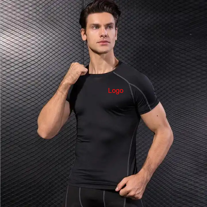 Men Fitness Sports Clothing Quick Dry Athletic Bodybuilding Gym Running T Shirts Tight Fitting Tee Slim Compression Shirt 