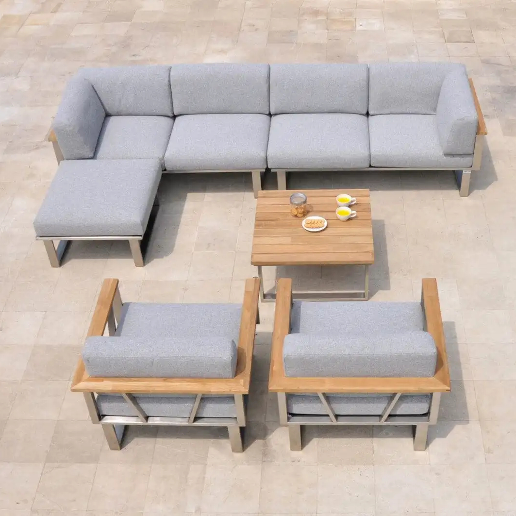 Patio Teak Wood Furniture Set Sectional Sofa Modern Aluminium Outdoor Lounge With Cushions Garden Lounge Sets Metal 