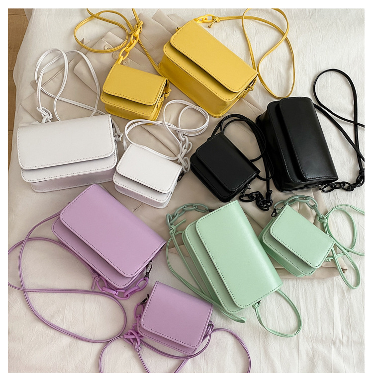 Women's Hot Sell Ladies Square Candy Color Simple Pu Leather Handbag Crossbody Shoulder Bag 