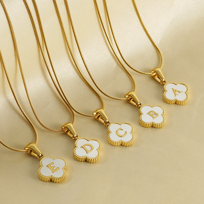 Initial Letters Four Leaf Clover A To Z Alphabet Custom Stainless Steel Pendant Fashion Jewelry Necklaces Sets For Women 2024 