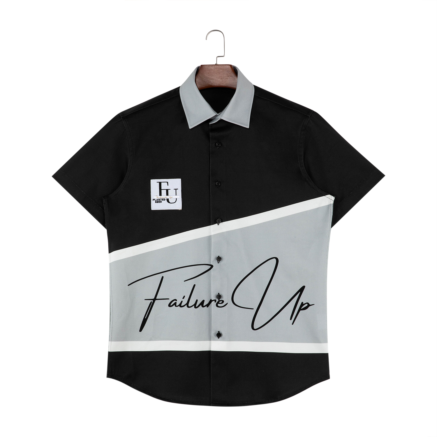 Original American Retro Embroidery Locomotive Graphic Print Short Sleeved Shirt Men's Fashion Summer Streetwear 