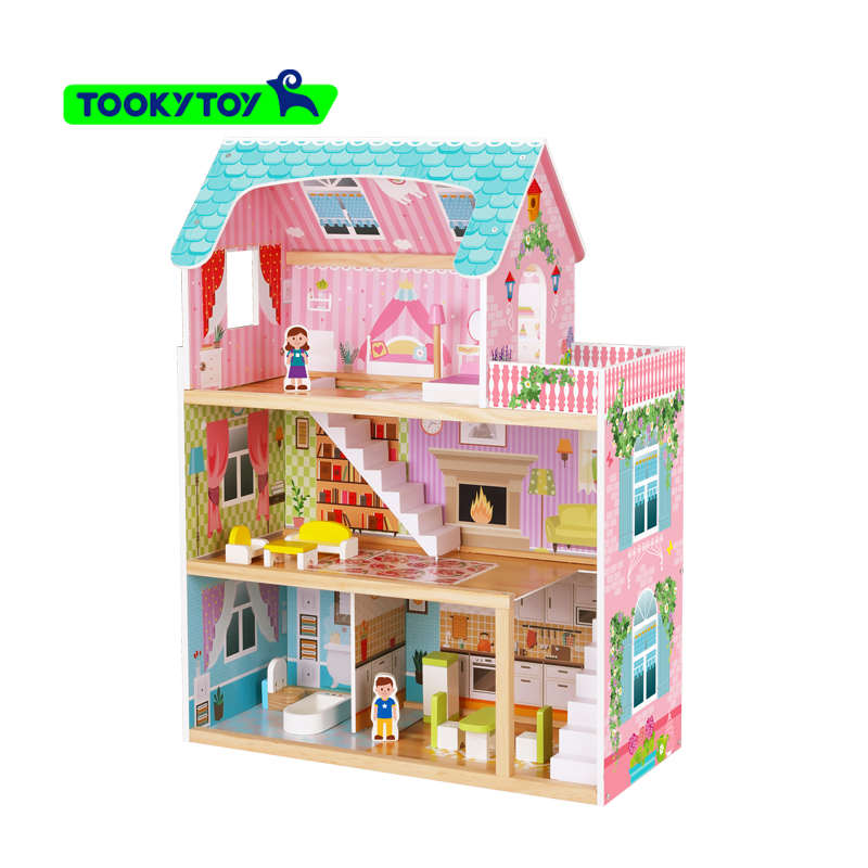 2024 New Pretend Role Play Diy Educational Toy Kids Wooden Doll House Doll Room Furniture Doll House 