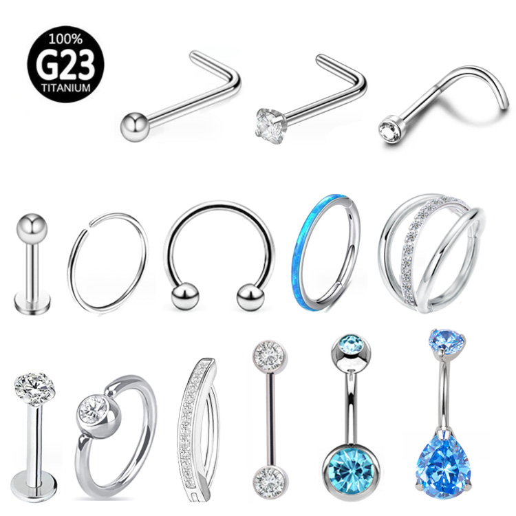 Gaby Astm F136 Implant-grade De Titanio Labret Top Nose Septum Belly Ring Helix Cartilage Earring Titanium Piercing Jewelry 