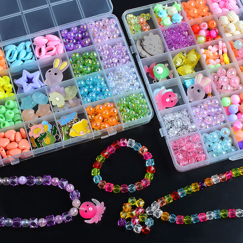 24 Grids Diy Colorful Round Beads Set Acrylic Beaded Necklace Crystal Beads For Jewelry Making Kids Toy 
