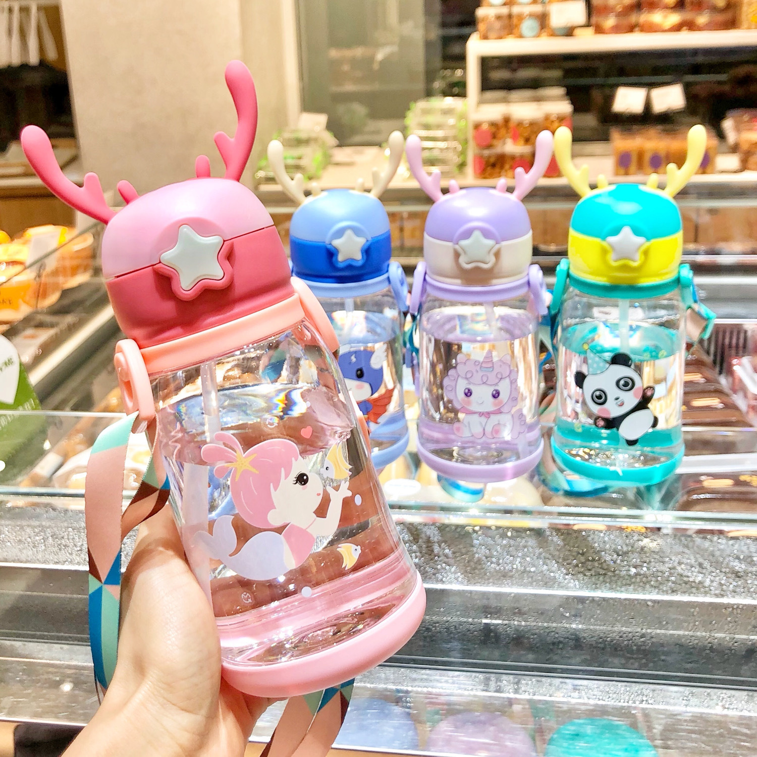 Bpa Free Steel Water Bottle Cute Cartoon Kids Strap Cup Convenient Sport Style For Kindergarten And Primary School Students 