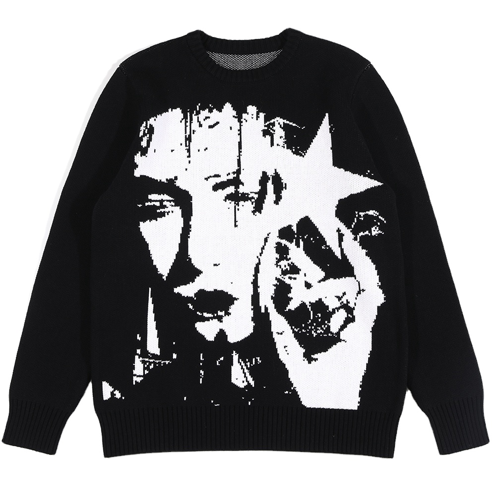 Custom Logo Oem &amp; Odm Men Sweater Jacquard Pattern Knitwear Crew Neck Pullover Knit Top Winter Cotton Custom Men Knitted Sweater 