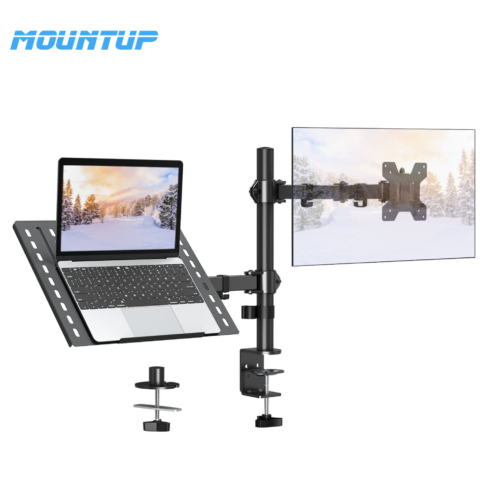 Mountup Up To 32 Screens Adjustable Laptop Stand Single Monitor Arm With Laptop Tray 