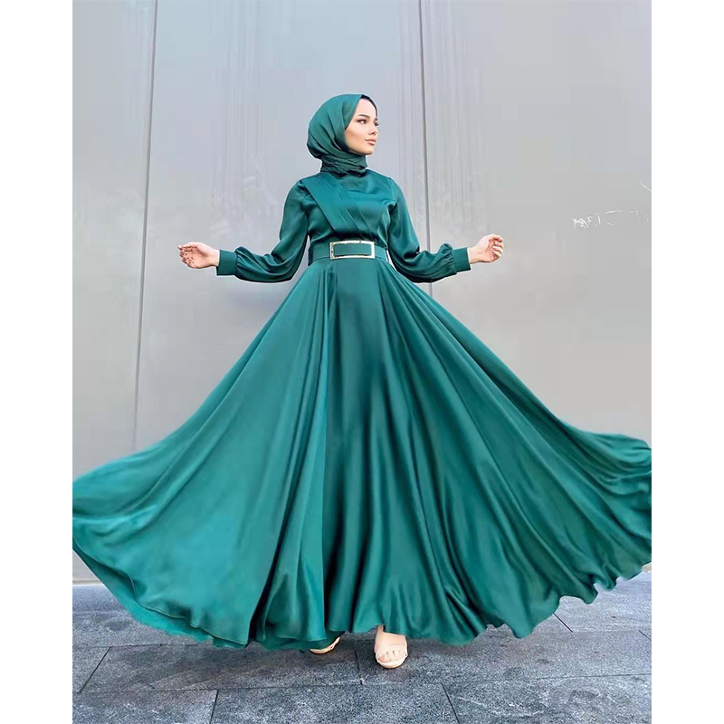 Satin Abaya Dress Women Muslim Dress Kuwait Wholesale Fashion Satin Abaya Dress Islamic Clothing 