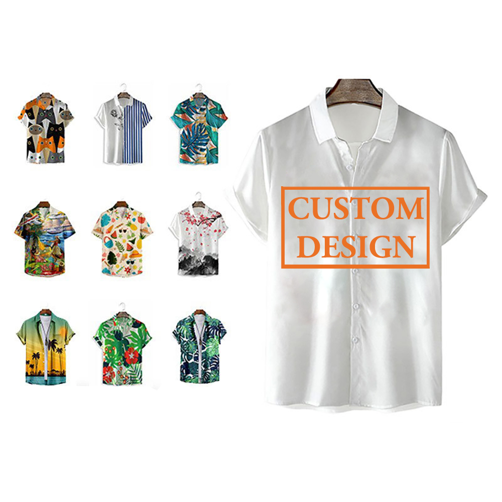 High Quality Hawaiian Custom Logo Shirt Short Sleeve Beach Street Wear Printed Design Graphic Men's Shirt 