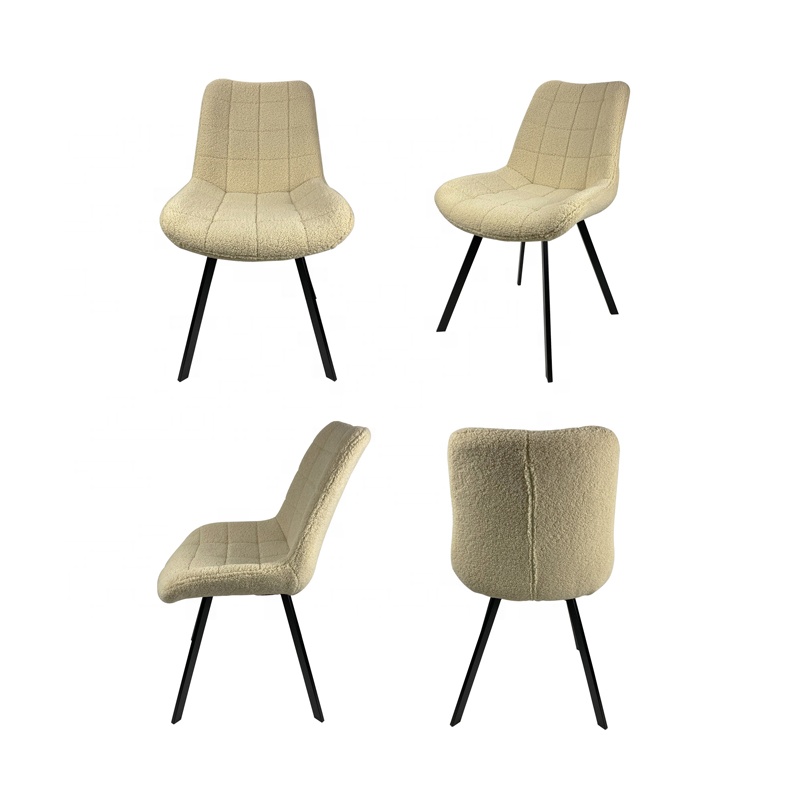 Nordic Velvet Sherpa Living Room Furniture Chair Modern Luxury White Dining Chair With Metal Legs 