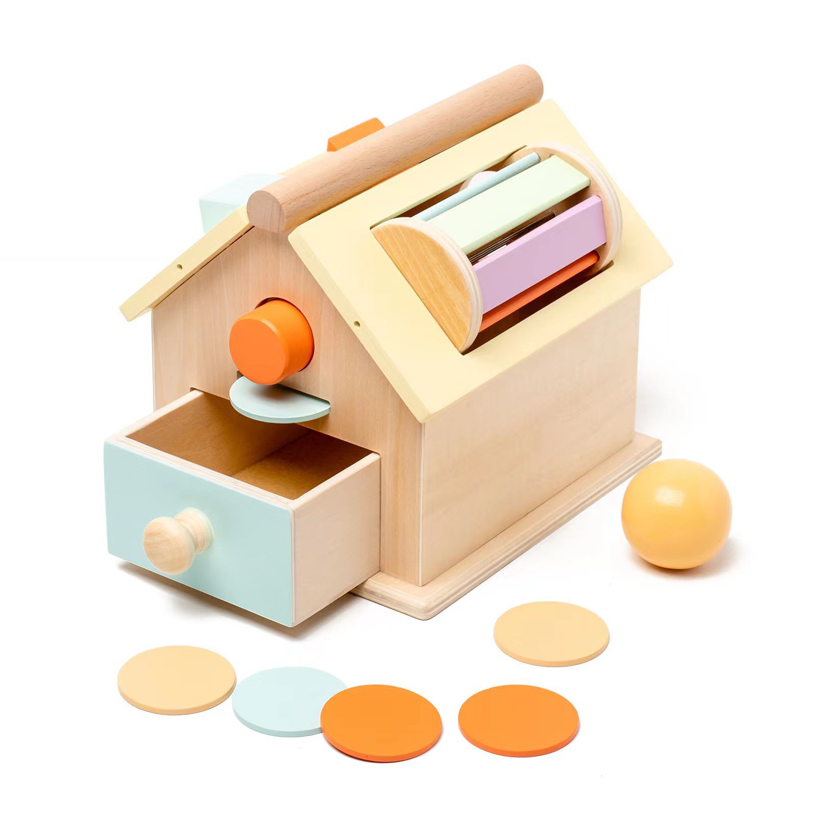 Preschool Training Drum Teaching Aids Toy Children Early Educational Wooden House Coin Box Drawer Game Montessori Toys For Kids 