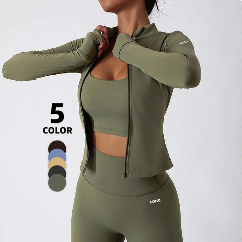 Oem Odmnude Feeling Women's Slim Fit Full Zip Up Yoga Gym Fitness Long Sleeve Yoga Suit For Woman Gym Wear Workout Zipper Jacket 