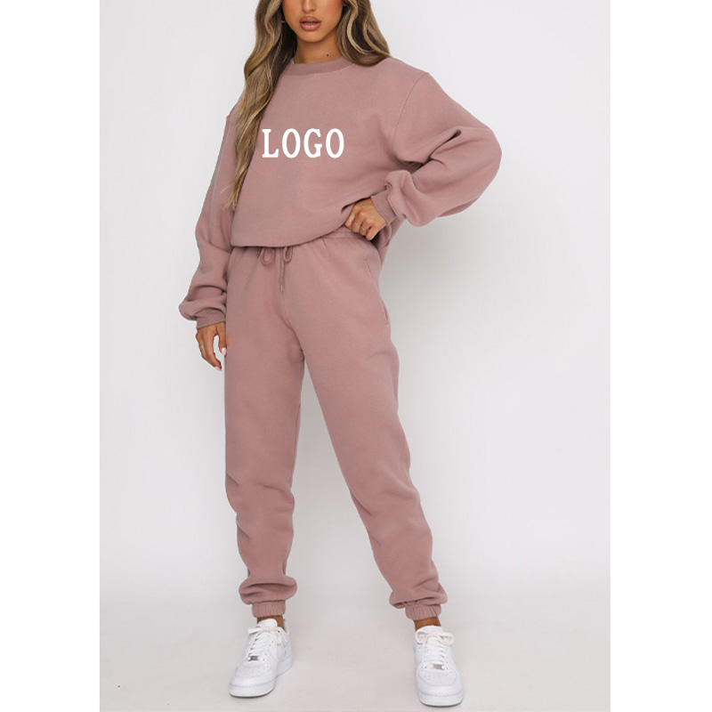 2024 Custom Logo Hoodie Set Women High Quality 2 Piece Set 350 Gsm Fleece Organic Cotton Tracksuit Women's Clothing 2023 